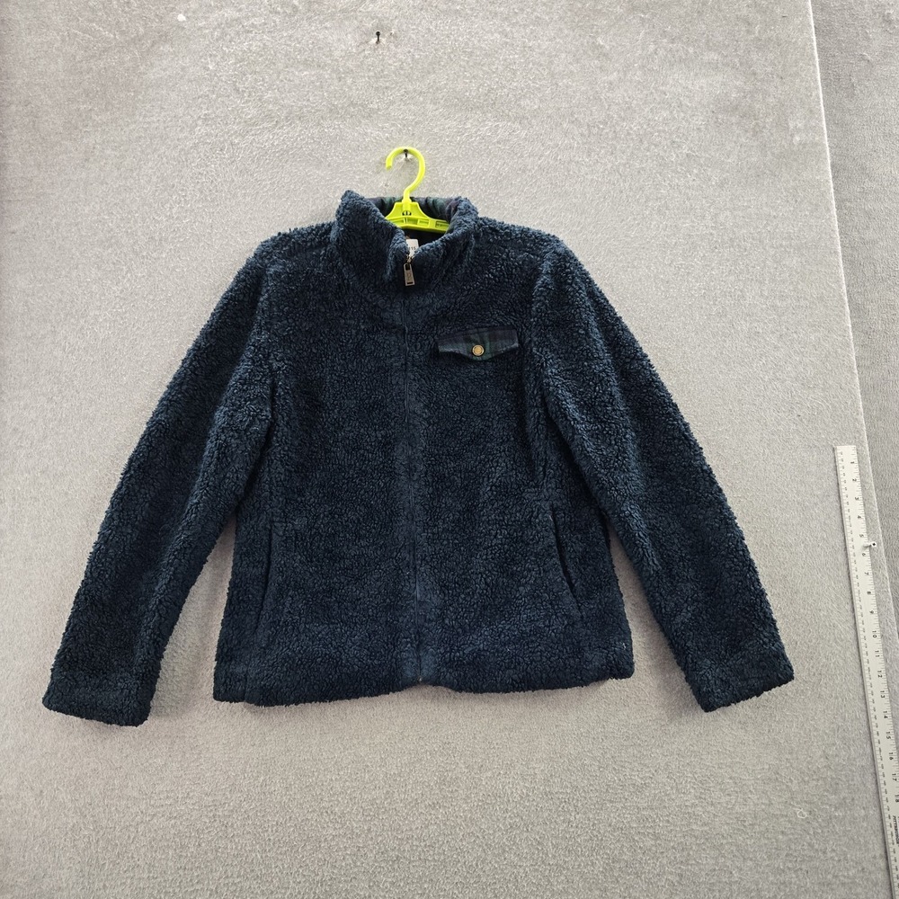 Pendleton Women Jacket M Blue Acrylic Wool Plaid Solid Fleece Sherpa Full Zip